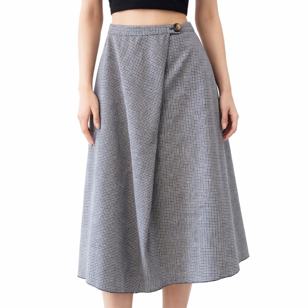 Aritzia Wilfred Houndstooth Wrap Midi Skirt Classic Chic Asymmetrical Size XS